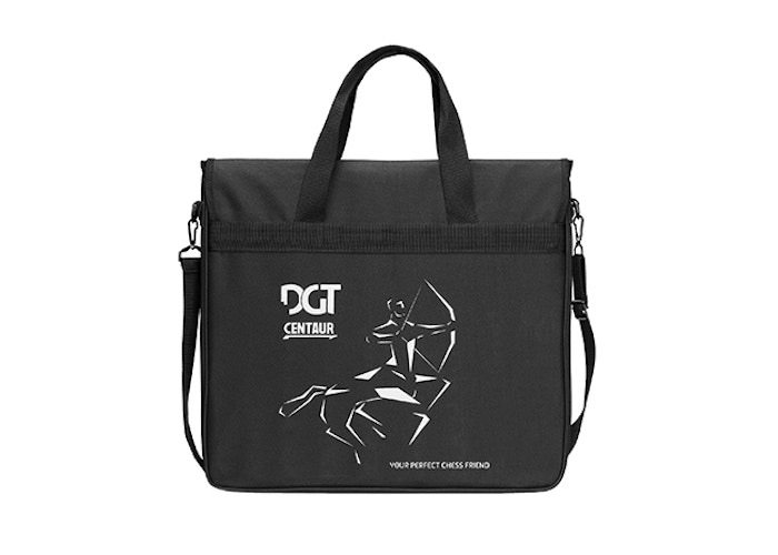 black travel bag with top handle pegasus logo and dgt in white