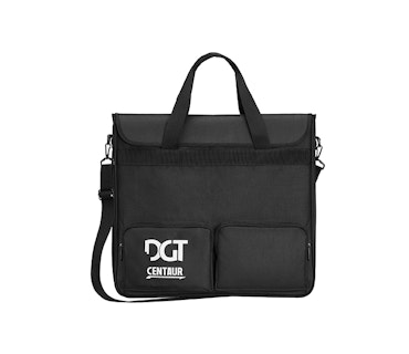 travel bag in black with two small pockets with dgt logo