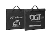 two bags with top handle in black with white wrting DGT logo