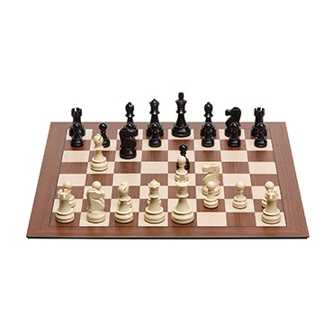 chess board with pieces without indices white background